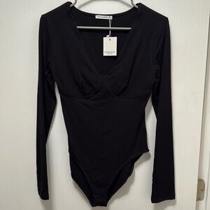 Mango Collection Black Long Sleeve  Bodysuit Size Medium